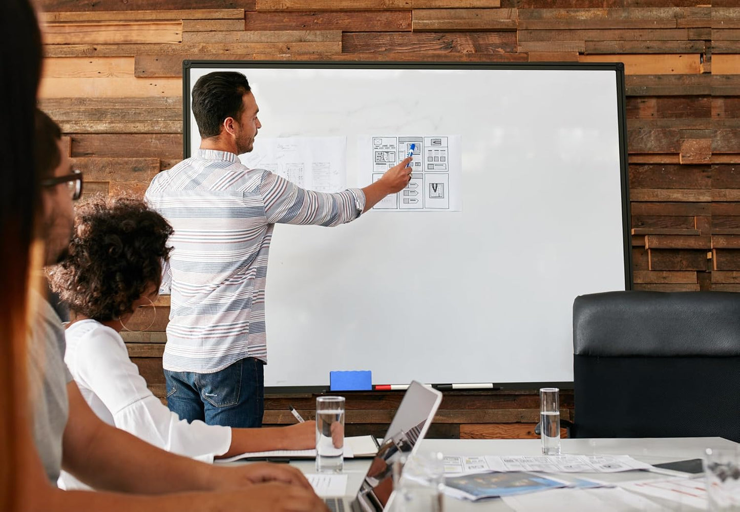 Magnetic Dry Erase White Board - 46 x 33 Inch Whiteboard for Wall - 4 x 3 Large Wall-Mounted Board with Black Aluminum Frame, 1 Magnetic Eraser, 2 Pens, 1 Detachable Marker Tray, 6 Magnets