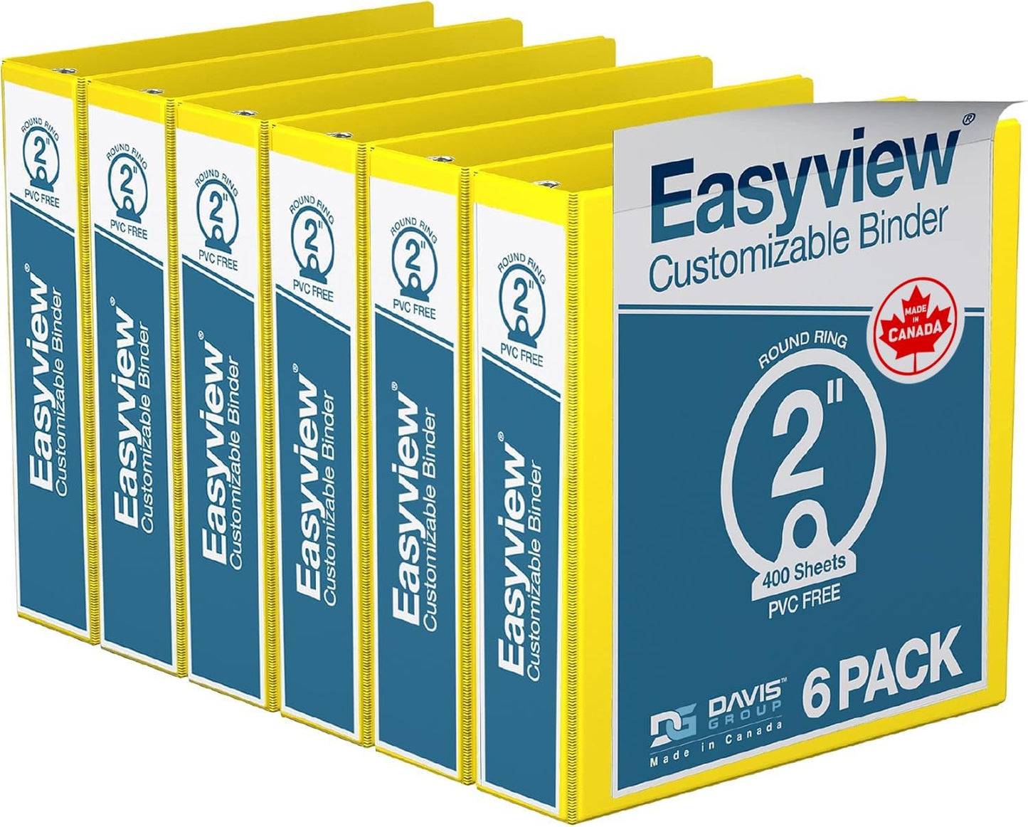 Easyview Premium 3-Ring Binders with Clear-View Covers and Round Rings, Binders for School or Office, 2 Inch, Pack of 6, Yellow