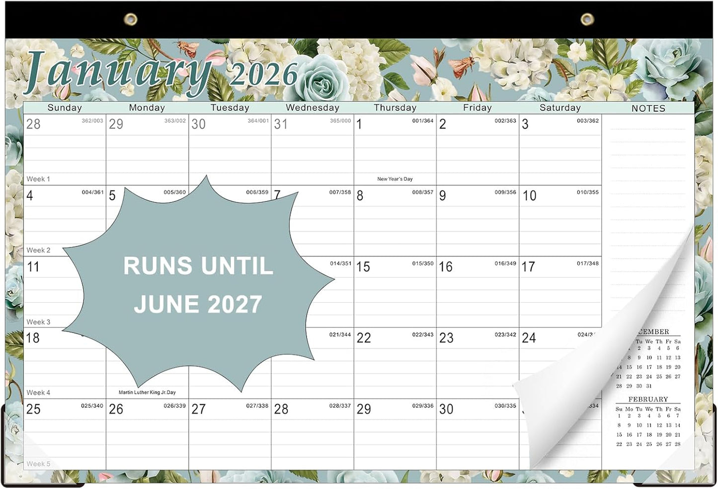 Lbylyhxc Desk Calendar 2026-2027, 18-Month School Year Calendar 2026-2027, January 2026 to June 2027, Large Desktop Calendar Monthly for Teacher with Corner Protectors 17" X 12" (Vintage Flowers Desk Calendar, 17x12 inches)