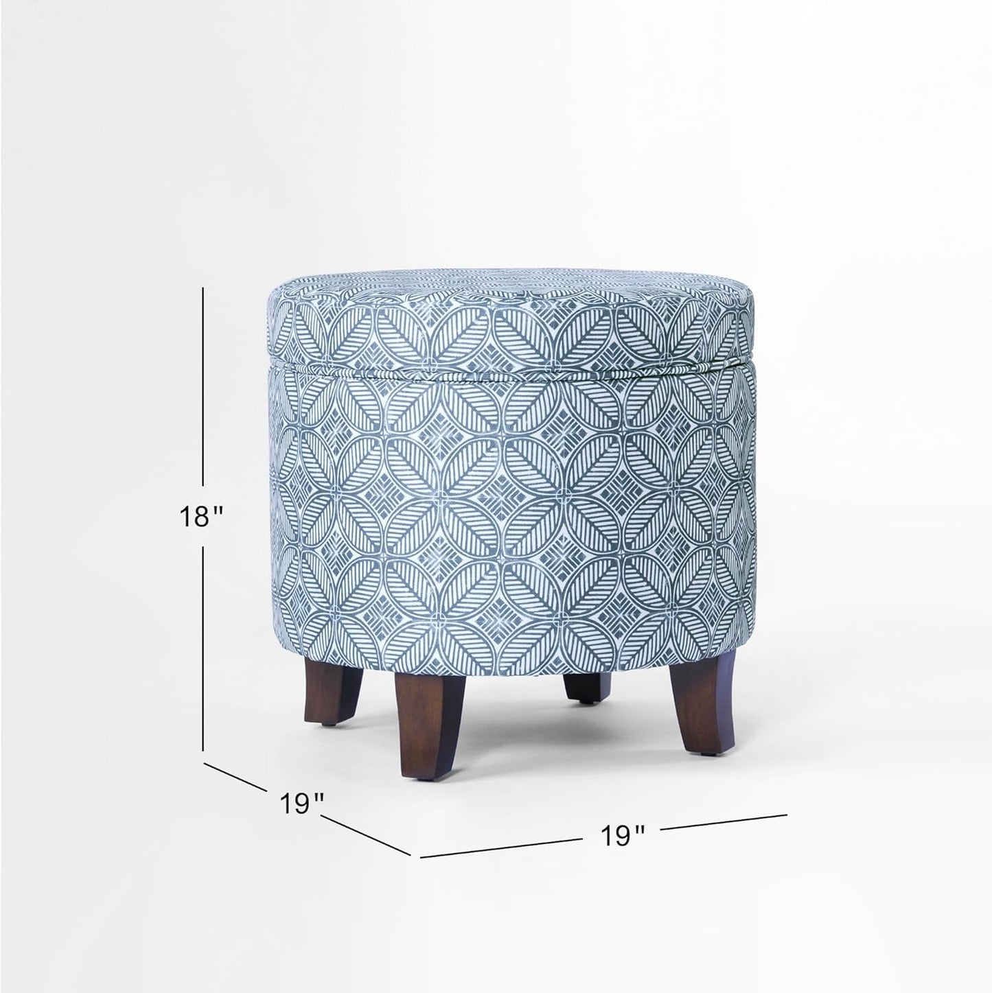 HomePop Upholstered Round Storage Ottoman|Homepop Home Décor|Upholstered Round Foot Rest Ottoman -Blue Indigo Print