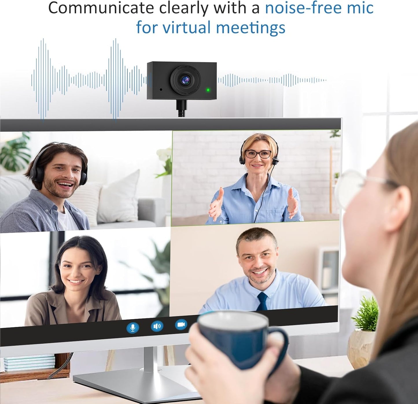 Eye Contact Web Camera for Desktop Computer – 1080P USB Camera with Microphone & Stand, Center Cam for Laptop or Desktop, Manual Focus, Plug & Play for macOS & Windows（Black）