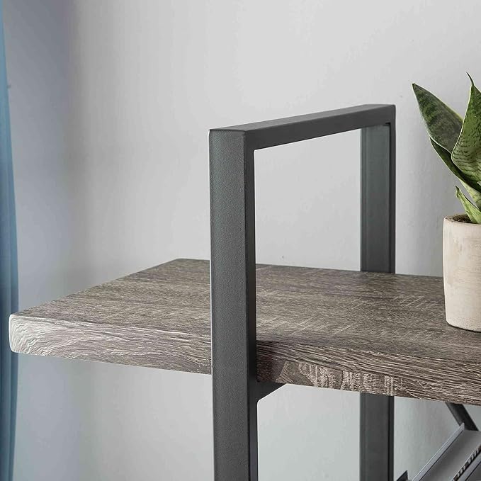 HSH 3-Shelf Bookcase, Rustic Gray 3 Tier Bookshelf, Vintage Industrial Wooden and Metal Display and Storage Bookshelves Tower for Home Office Livingroom Bedroom Light Grey Oak