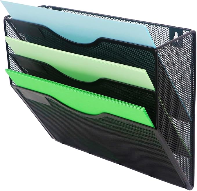 Kuntine.B Wall File Organizer Office Hanging Magazine Holder Wall File Organizer for Office Home (Black, 3 Tier)