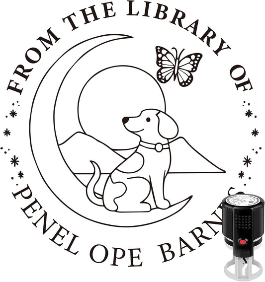 Custom Self Inking Stamp | Book Stamp Personalized Library Gifts for Book Lovers, Readers, Teachers (Dog 02)