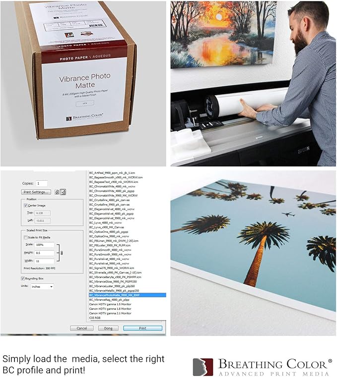 Vibrance Matte Photo Printer Paper 12 mil 230 gsm Matte Finish Premium Photo Paper Roll on 3in Core 36 inches x 100 ft Works with Most Inkjet Printer Professional Makes and Models Like Epson Canon HP