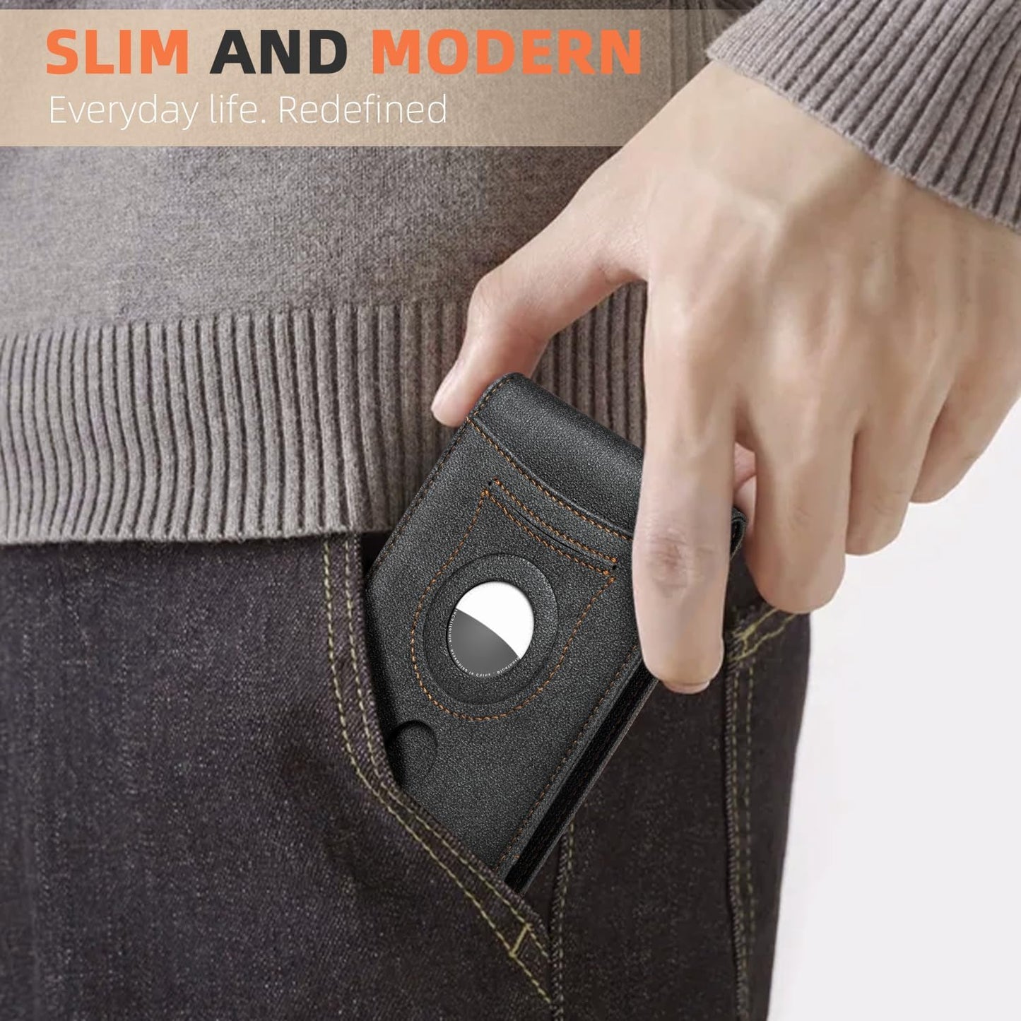 RUNBOX AirTag-Wallet-Mens-Slim-RFID Blocking Wallets Leather with Bill Compartment Air Tag Bifold Card Holder Wallet Gifts for Men Dad