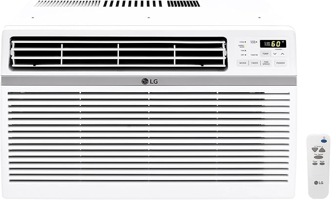 LG 12,000 BTU Window Air Conditioner, 115V, Cools 550 Sq.Ft. for Bedroom, Living Room, Apartment, Quiet Operation, Electronic Control with Remote, 3 Cooling & Fan Speeds, Auto Restart, White