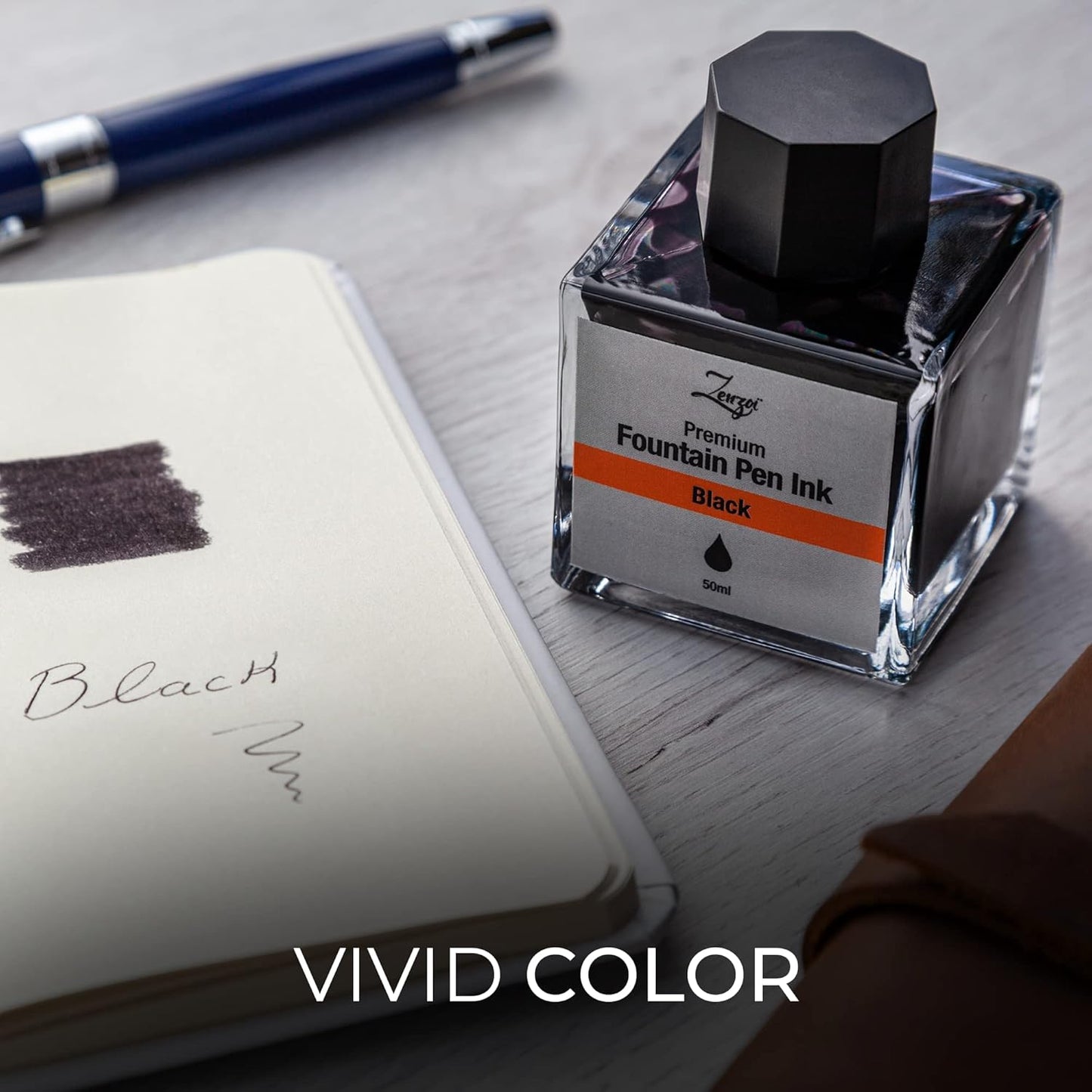 ZenZoi Fountain Pen Ink Bottle 50ml | Premium Designed Bottled Ink for Fountain Pens – Suitable for Calligraphy and All Branded Pens | Quick Drying and Smooth Flow Writing Experience (Black)