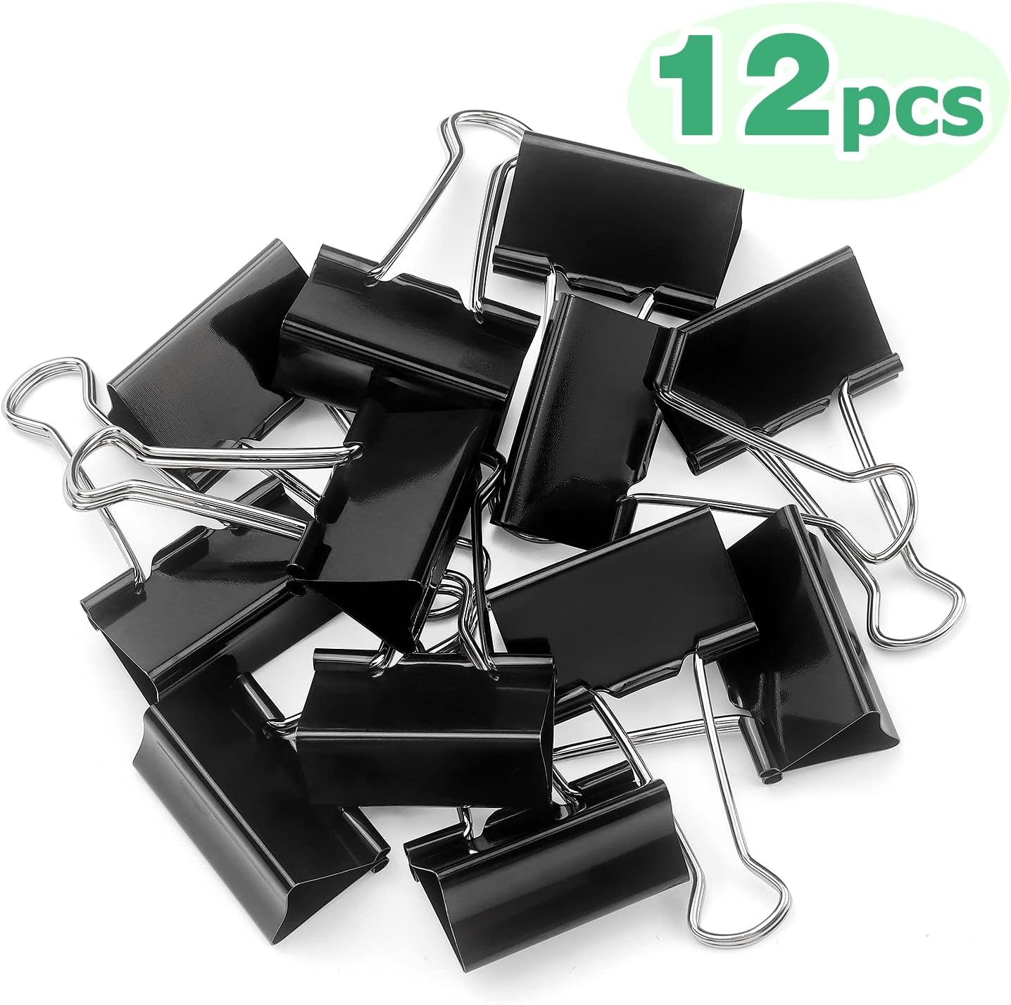 ZZTX Large Binder Clips Paper Clamps Clips Black, 1.6 Inches, 12 Pack