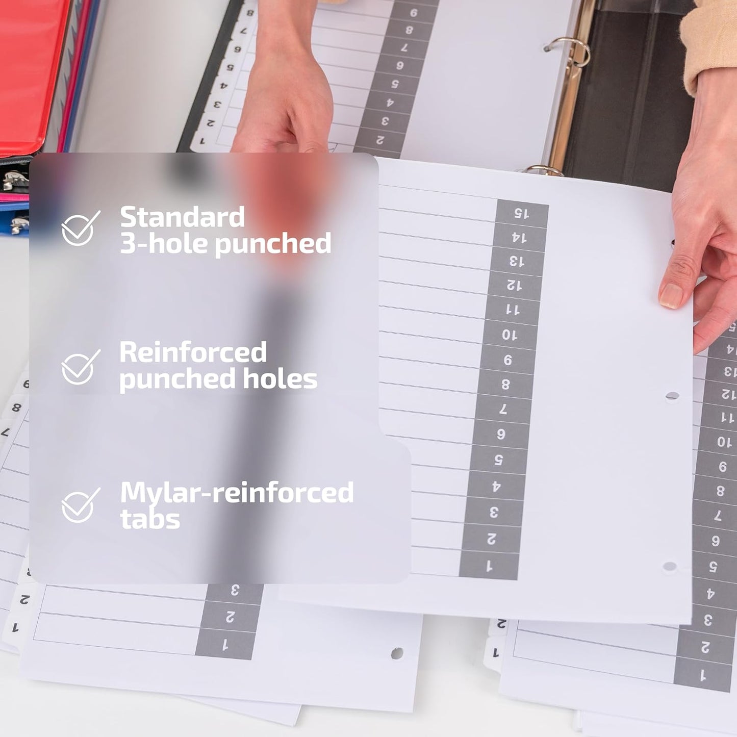 Davis Group 1-15 Index Tab Dividers for 3 Ring Binders, Customizable Table of Contents, 6 Sets