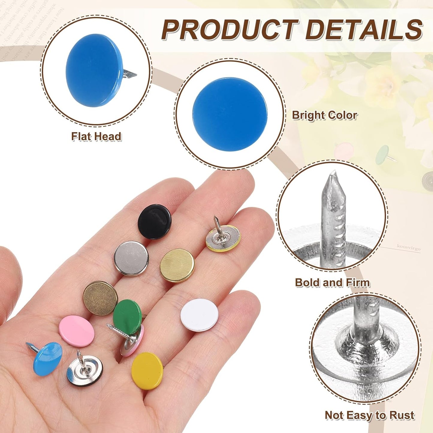 uxcell 120Pcs Push Pins, 11mmx10mm Round Flat Head Decorative Thumb Tacks Upholstery Tacks for Cork Board Office Wall Hangings, Blue