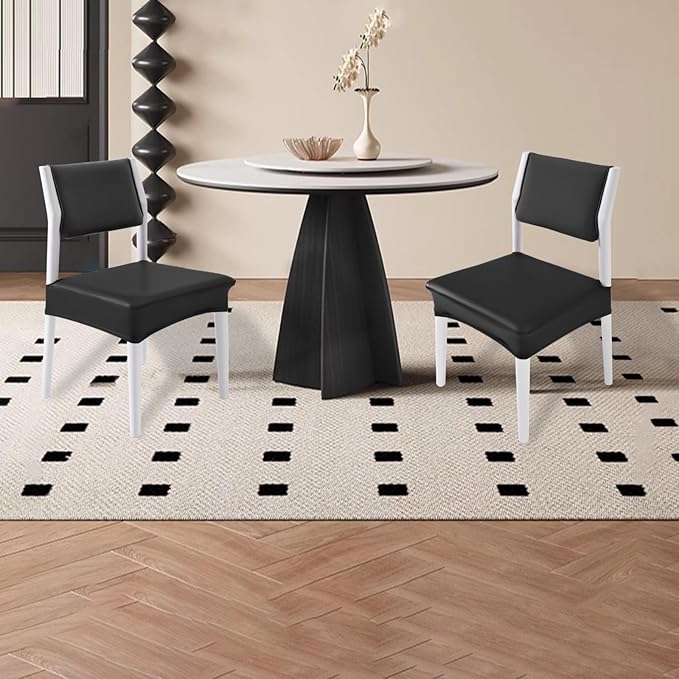 CWK Waterproof PU Leather Dining Chair Covers Set of 2-Stretchable Chair Seat Slipcovers, Removable & Washable Protector for Dining Room,Home,Office,Wedding,Rear Covers (PU-Black)