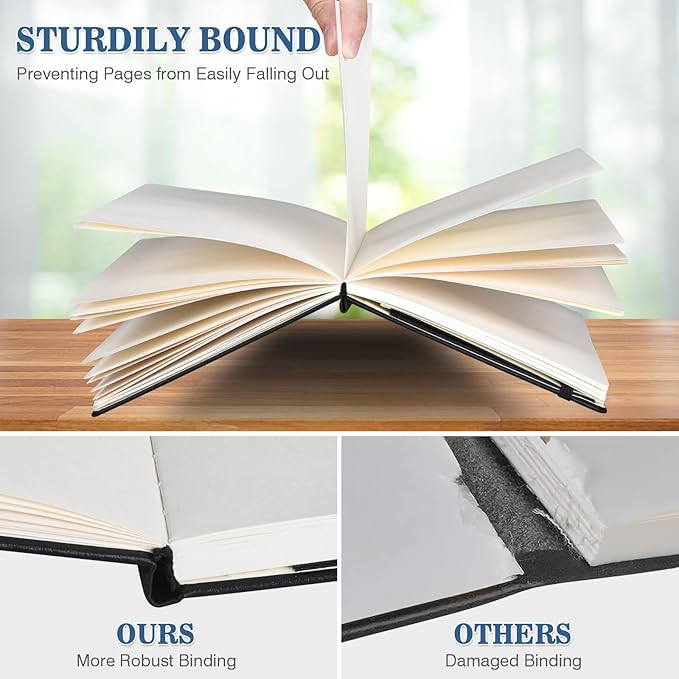 Blank Journal Notebook, 3 Pack A5 Sketch Book, Hardcvoer Sketchbook for Drawing with 100GSM Thick Paper, Leather Journal for Writing, Unlined Journal for Women, Men, School, 160 Pages, 5.7" x 8.4"