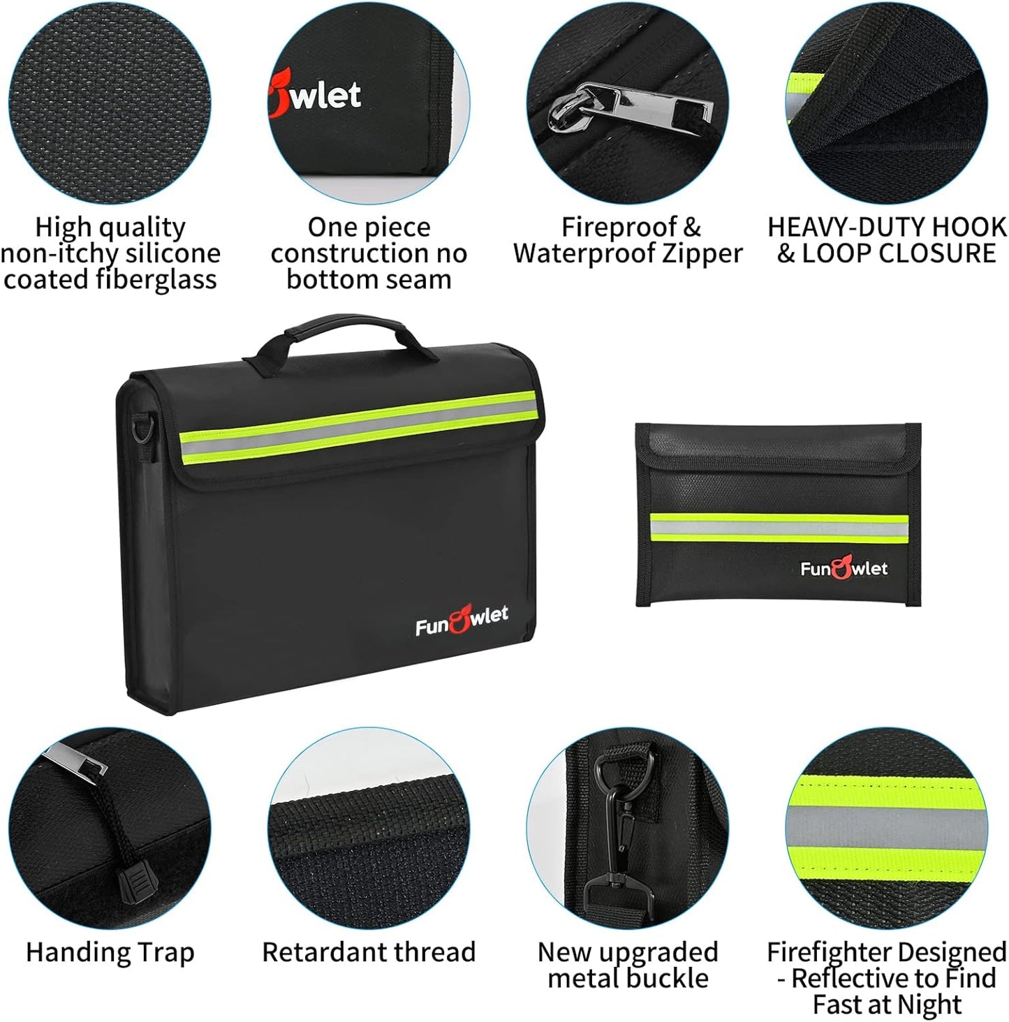 Fireproof Waterproof Money Document Bag - Large Fireproof Safe Box with Wallet Protector, Fire & Water Resistant Storage Organizer Pouch for A4 Documents Holder,File,Jewelry,Passport,Laptop (Black)