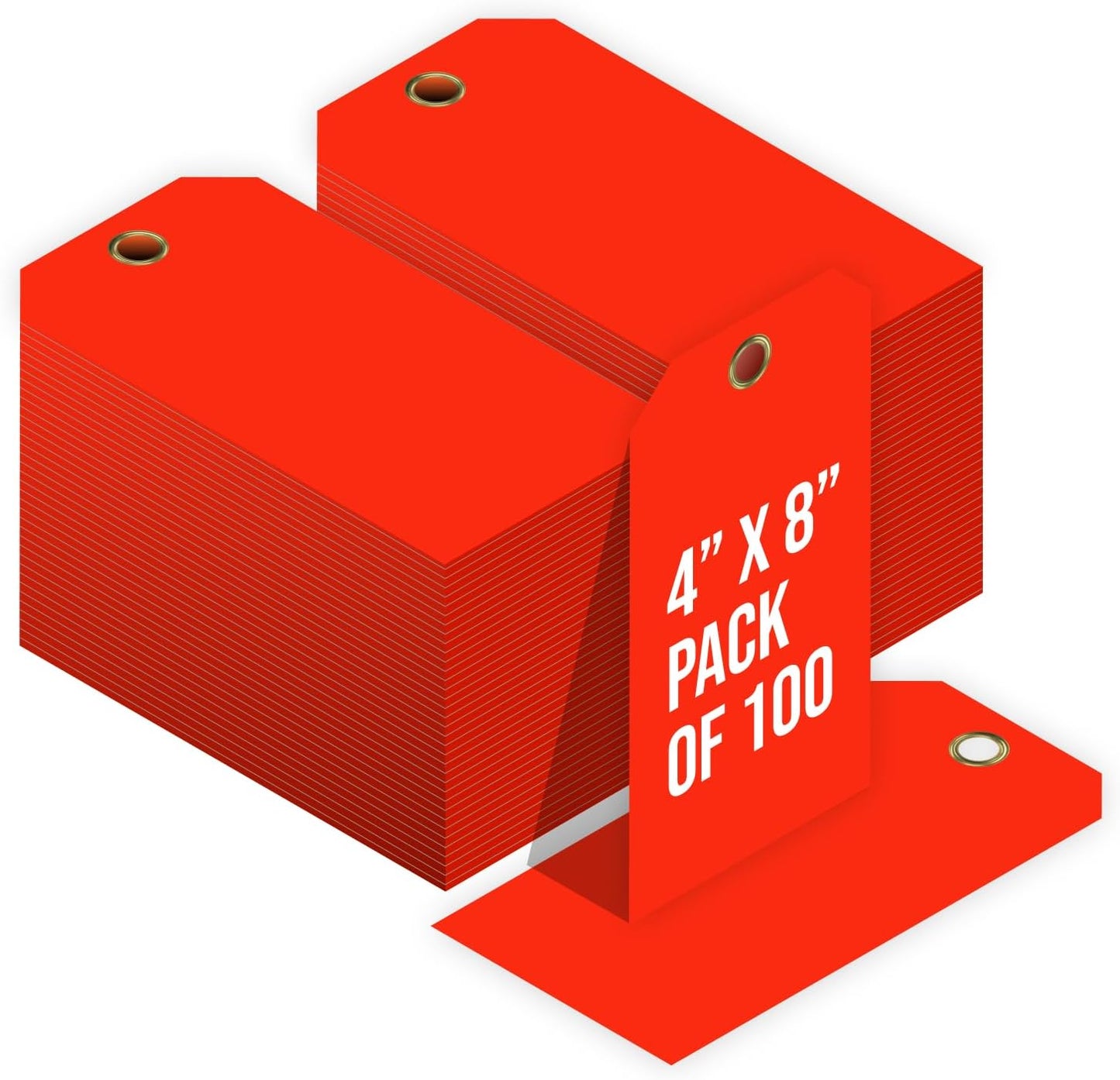 Tags 4 Less 15 Mil Waterproof Plastic Tags, Pack of 100 – 4” x 8” Heavy Duty Plastic Tags for Labeling, Outdoor Tagging, Equipment Labeling, Luggage, Valves & More (Fluorescent Orange/Red)