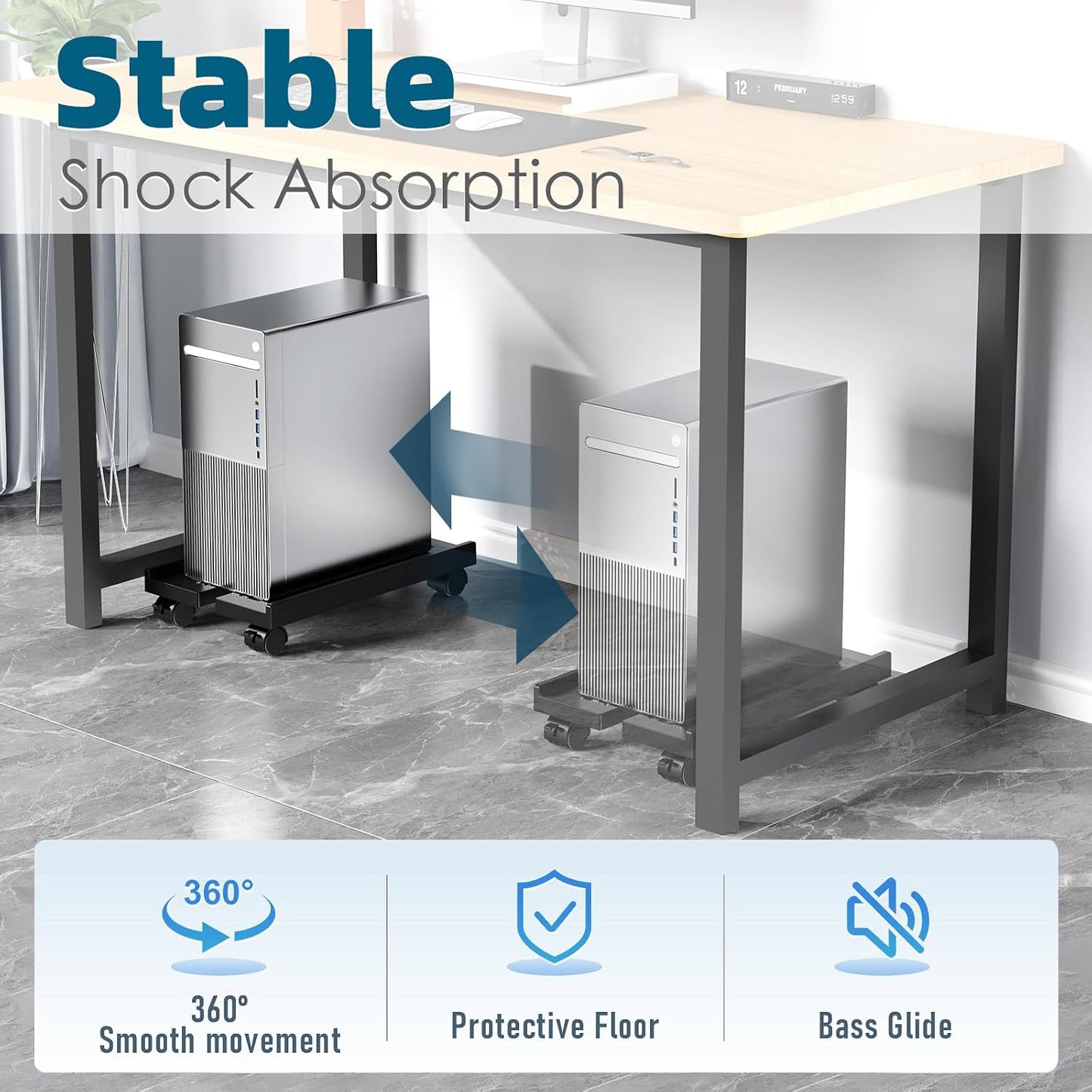 Adjustable Computer Tower Stand, Mobile CPU Stand with 4 Rolling Caster Wheels, Under Desk CPU Holder PC Floor Cart PC Riser for Gamers and Students (Black)