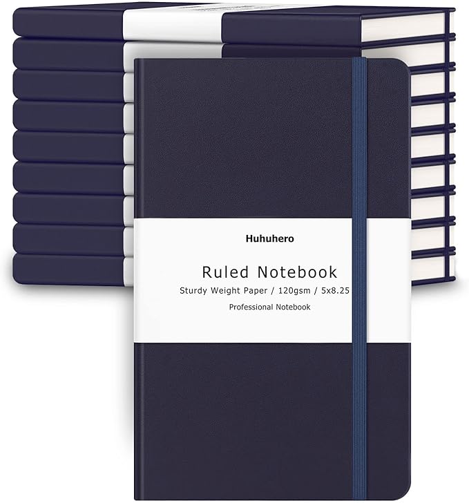 Huhuhero Lind Notebook Journals for Writing, 120Gsm Premium Thick Paper Hardcover Notebooks for Work, Business, Note Taking, Office School Supplies 5"×8.25" (10, Navy Blue)