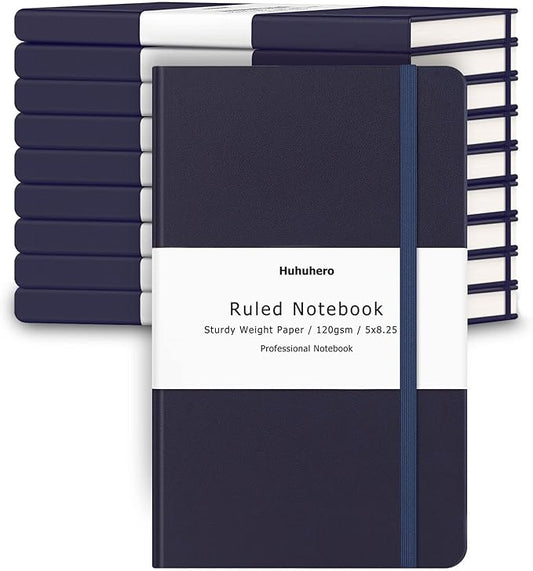 Huhuhero Lind Notebook Journals for Writing, 120Gsm Premium Thick Paper Hardcover Notebooks for Work, Business, Note Taking, Office School Supplies 5"×8.25" (10, Navy Blue)