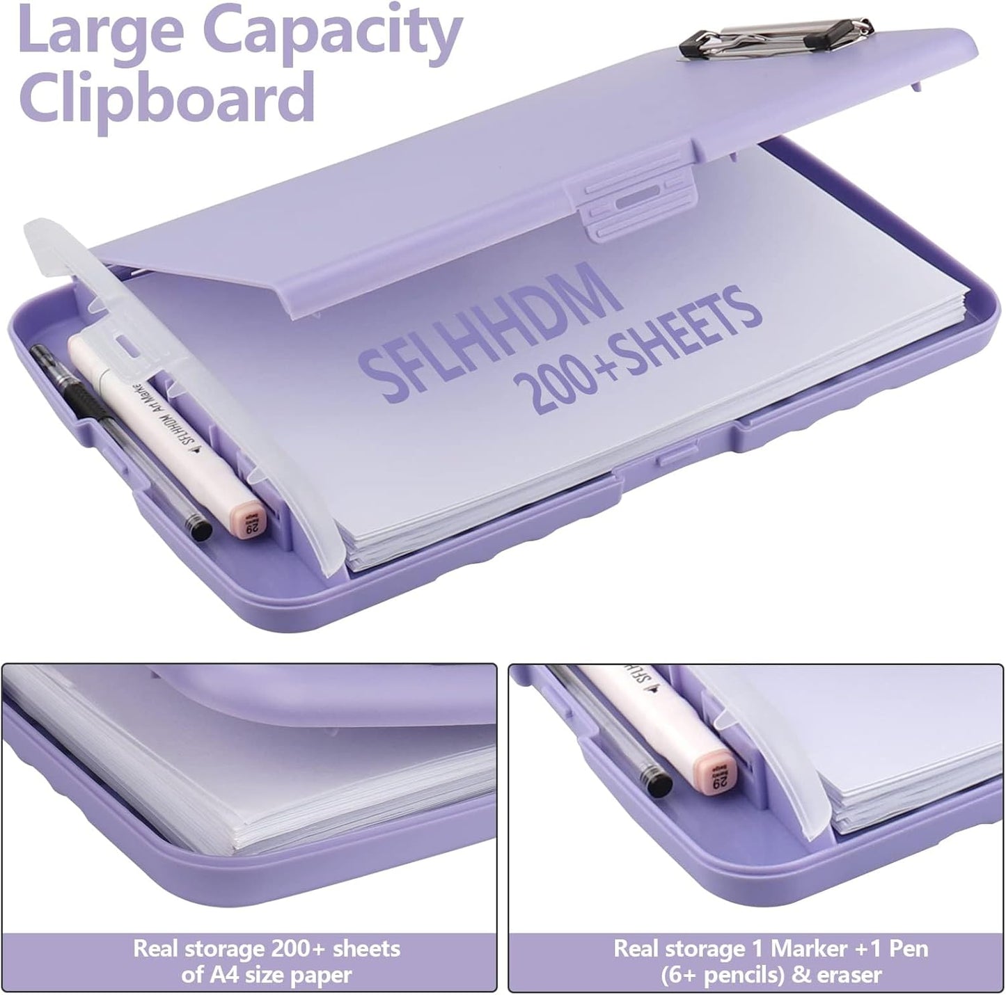 Clipboard with Storage,A4 Nursing Clipboards with Pen Holder,Heavy Duty Storage Clipboard with Low Profile Clip, Clipboards Folder Side-Opening Clip Boards,Smooth Writing Clip Board (Light Purple)