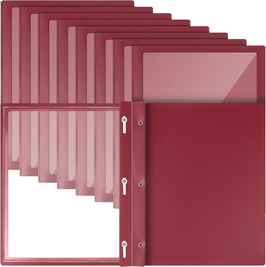 Teling 24 Pcs Report Covers with 3 Prong Fasteners Clear Front Presentation Folders Frame View Poly Report Folder Presentation Binder for Paper Document School Office (Dark Red)