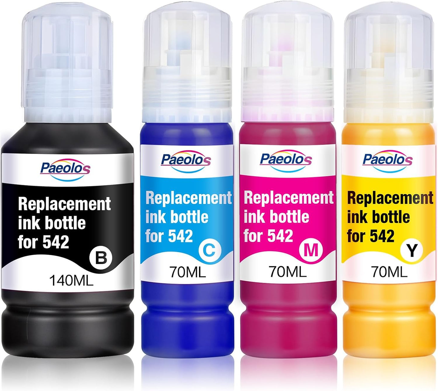 Compatible for 542 Ink Refill Bottles ET-5850 ET-5800 ET-16600 Replacement for 542 Ink Refill Bottles Work for ET-5800 ET-5850 ET-5880 ET-16600 ET-16650 ET-5150 ET-5170 ET-5180 (140ml BK, 70ml CMY)