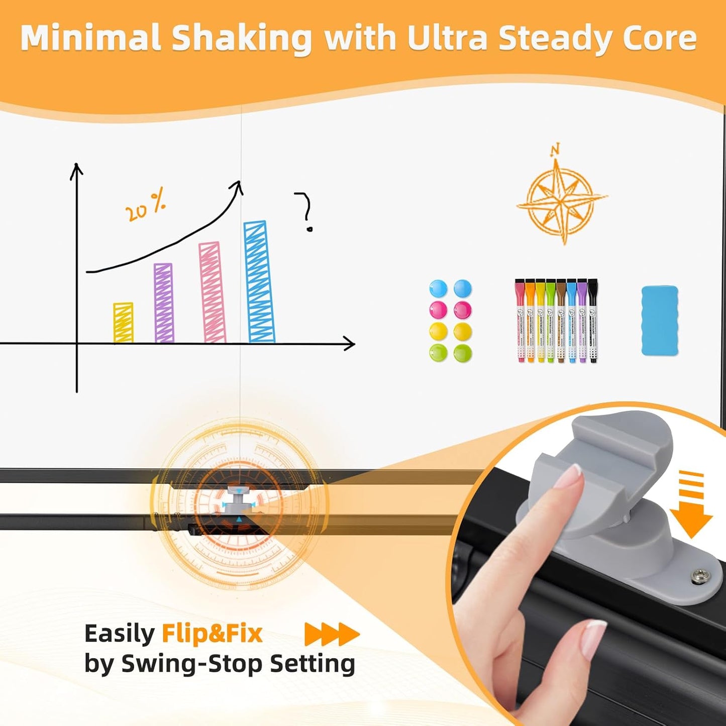 WALGLASS Rolling Whiteboard on Wheels, 72"x36" Double-Sided Dry Erase White Board with Stand, Large Magnetic Whiteboard, Giant Portable Standing Black Boards for Office, School, Home, Classroom 6x3 ft