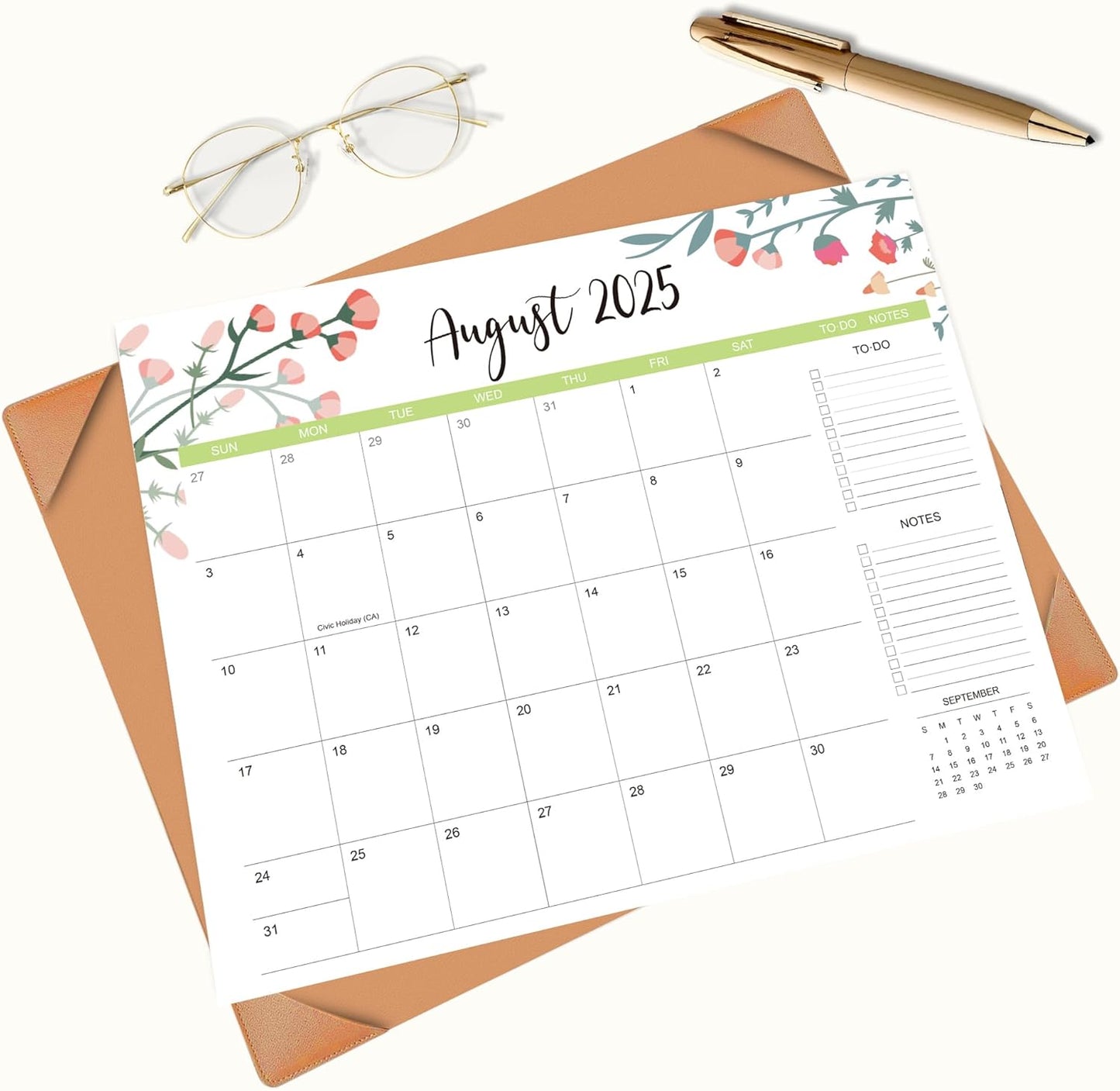Desk Calendar 2025-2026 with Desk Mat – 22" x 17" Large Desk Pad Calendar Runs From Jul 2025 to Dec 2026, Floral Design Desktop Calendar with To-Do, Notes for Planning, Organizing, and Scheduling Your Life (Brown)