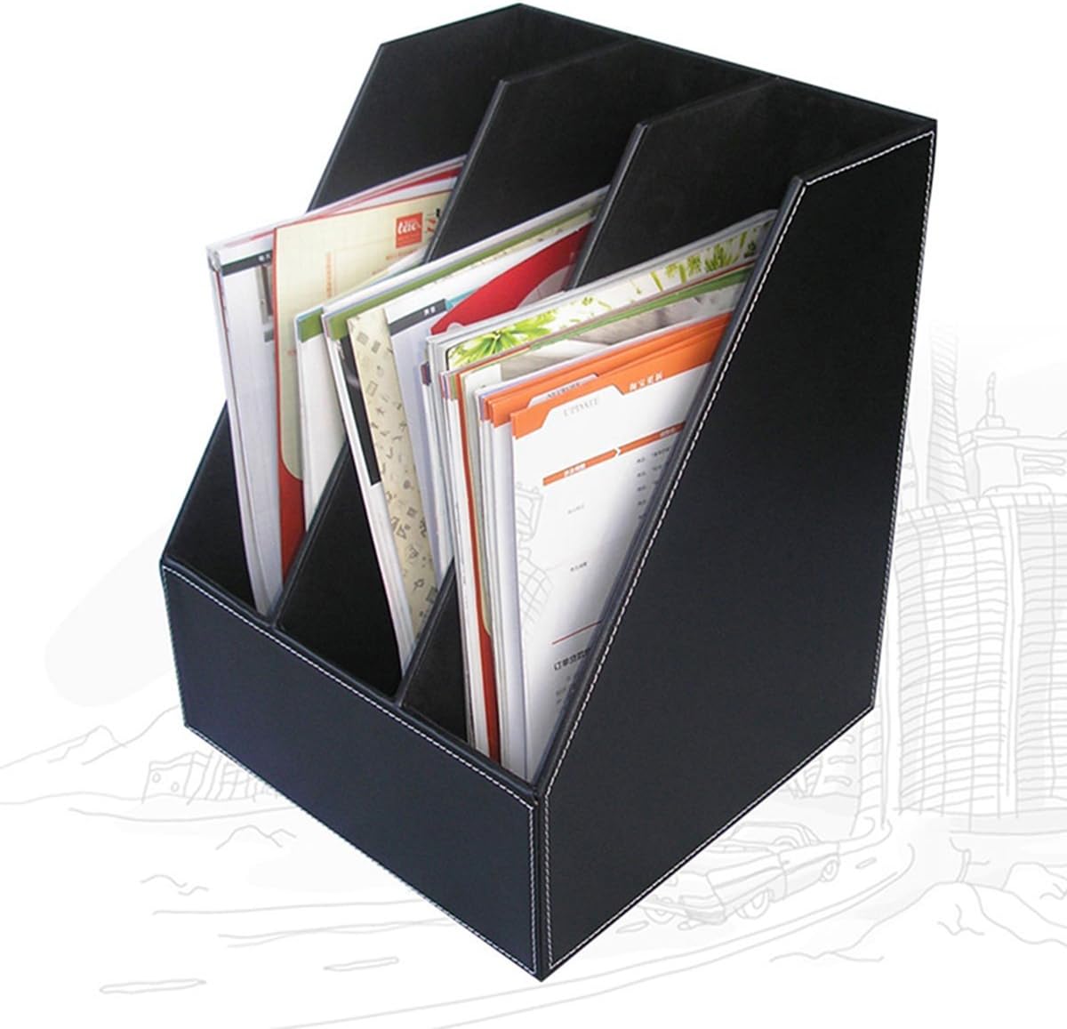 KINGFOM Pu Leather Desk Organizers and Accessories, 8 PCS/SET Office Supplies Organization with Magazine Files Holder, Stackable Paper Tray, Desktop Organizers with Drawer for Home Office School Black