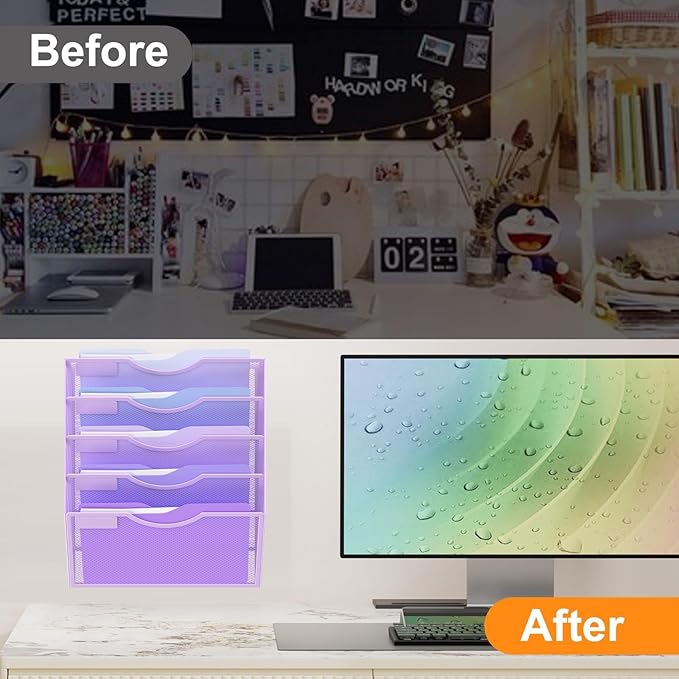 Kuntine.B Wall File Organizer Office Hanging Magazine Holder Wall File Organizer for Office Home (Purple, 5 Tier)