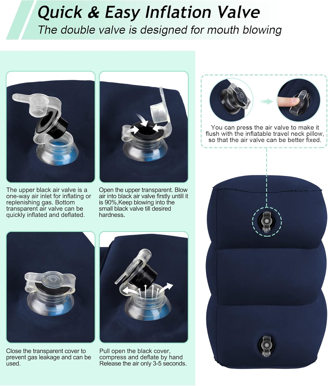 JefDiee Inflatable Travel Foot Rest Pillow, Kids Airplane Bed, Adjustable 3 Layers Height Leg Rest Pillow, Adults Travel Essentials Great for Airplane, Office, Home, Trains, Cars (Blue)