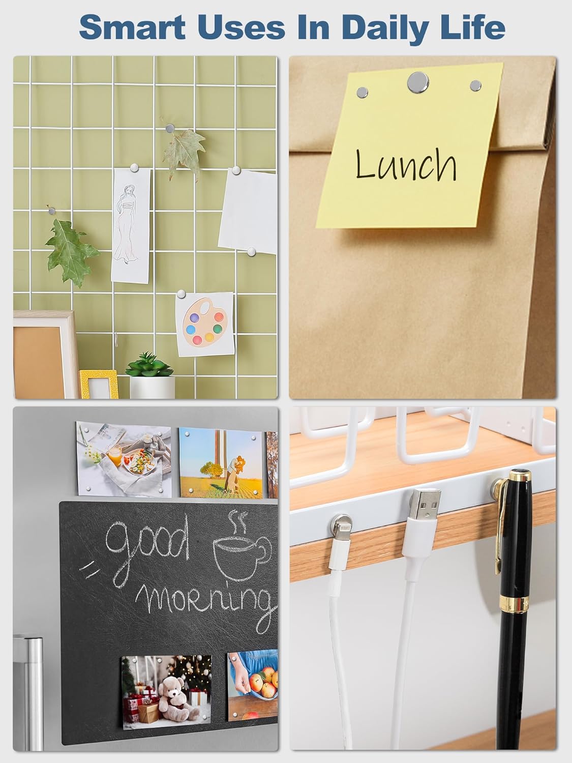 SMARTAKE 50 Pcs Rare Earth Magnets, Multi-Use Premium Neodymium Fridge Magnets, for Refrigerator, Office, Whiteboard, Crafts, DIY Hobbies, Kitchen, Science, Billboard, 10x2.3mm (Silver)