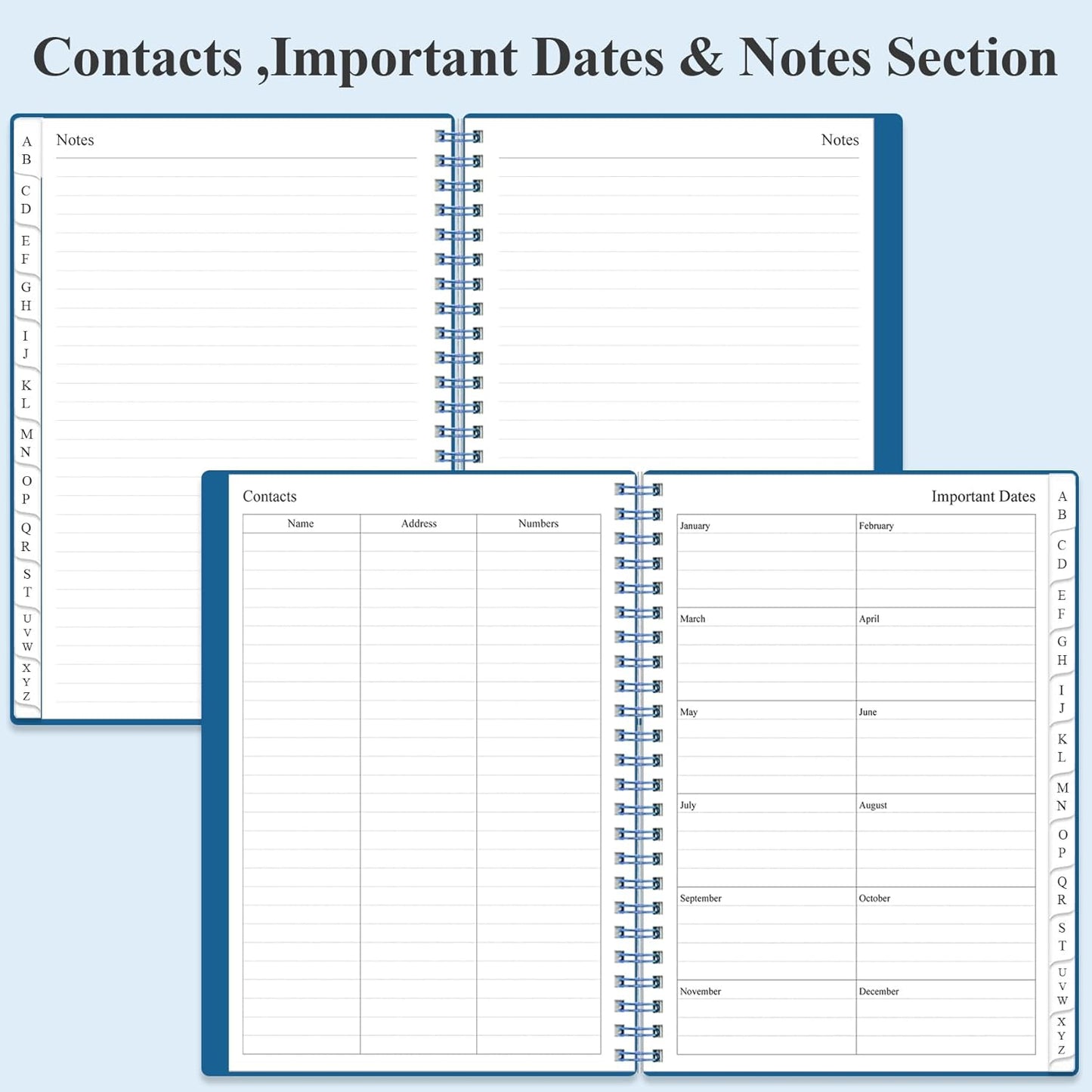 Address Book with Alphabetical Tabs - A5 Telephone & Address Book with Address Contacts, Special Date, Phone, Birthday & Internet Login Password for Home and Office, 6.2" x 8.5", Blue