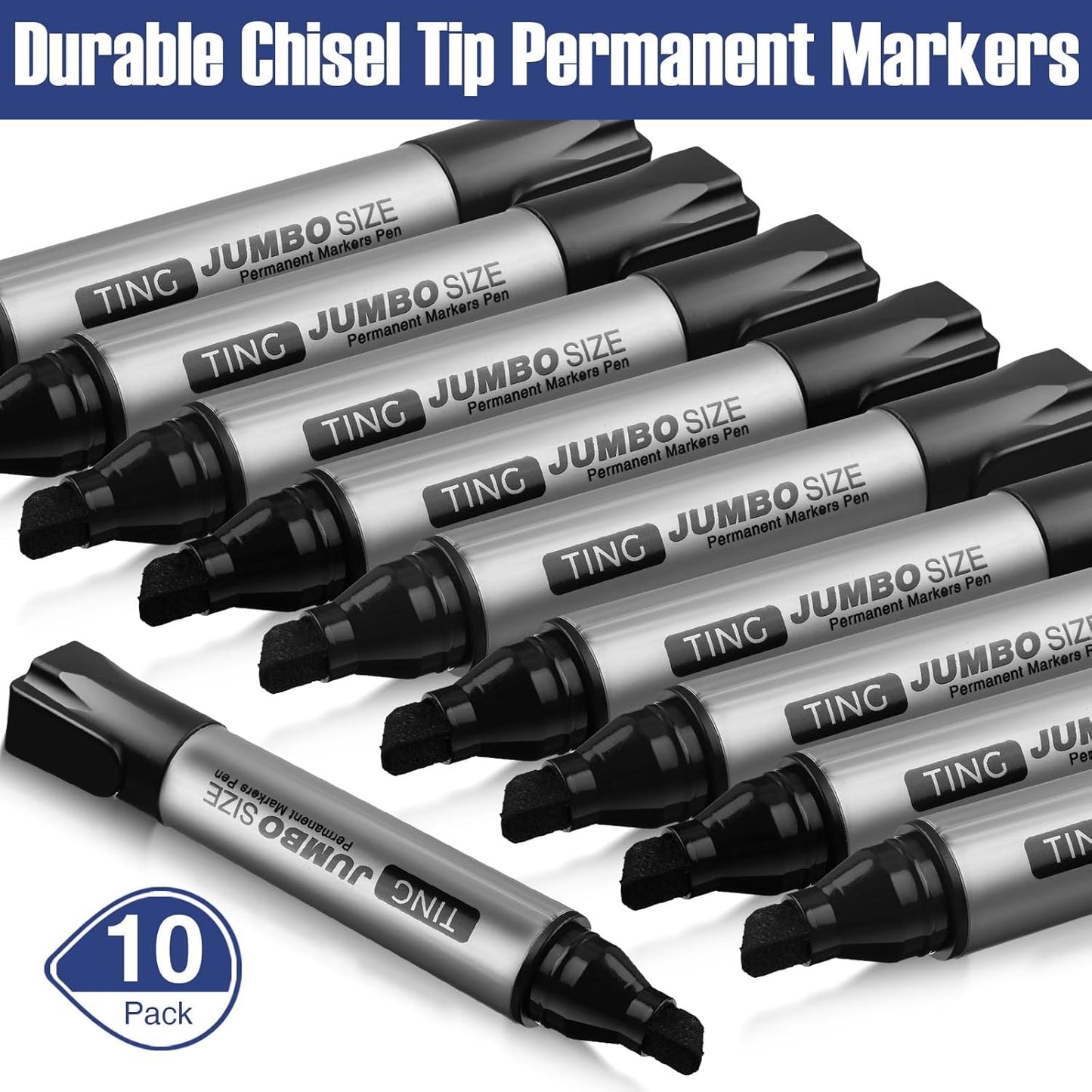 Fuutreo 10 Pack Jumbo Permanent Markers Bulk Large Chisel Tip Permanent Markers Quick Drying Waterproof Big Huge Poster Pens for Office, Logistics Company and More(Black)