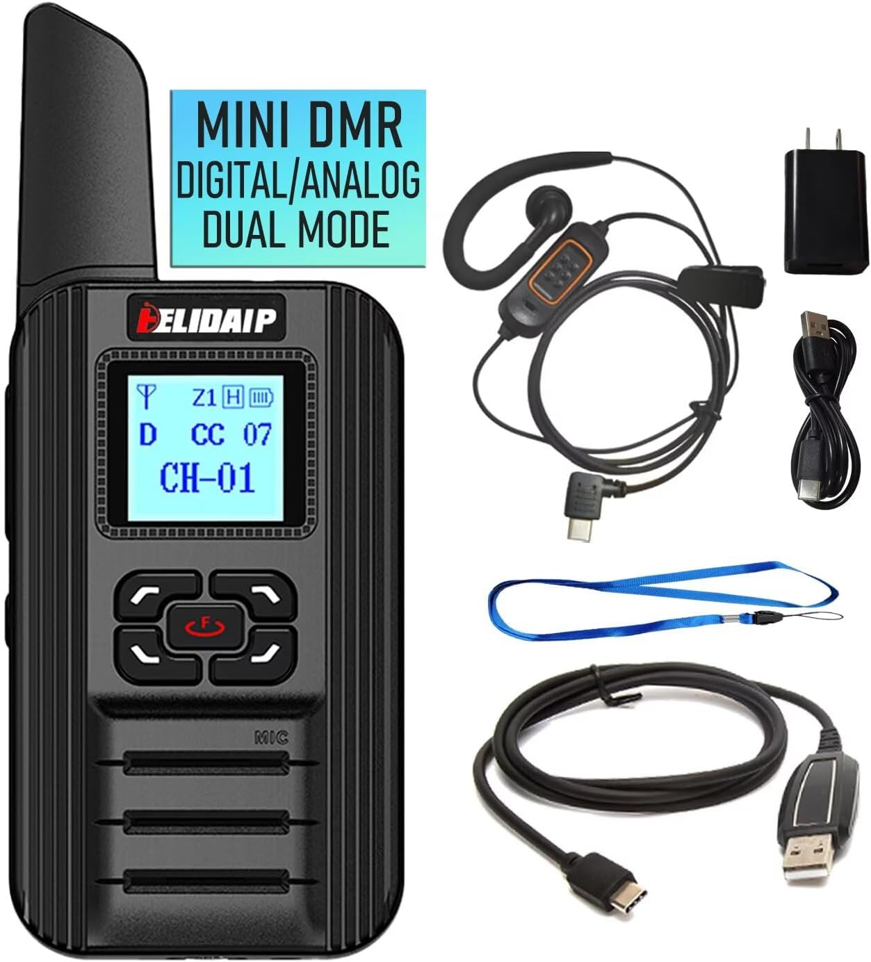 F711 DMR Radio Mini Dual Mode Analog/Digital Two Way Radio with Programming Cable,Type-C, Encryption, Mini DMR Digital Walkie Talkie for Security Business Office School Restaurant,Black 1 Pack