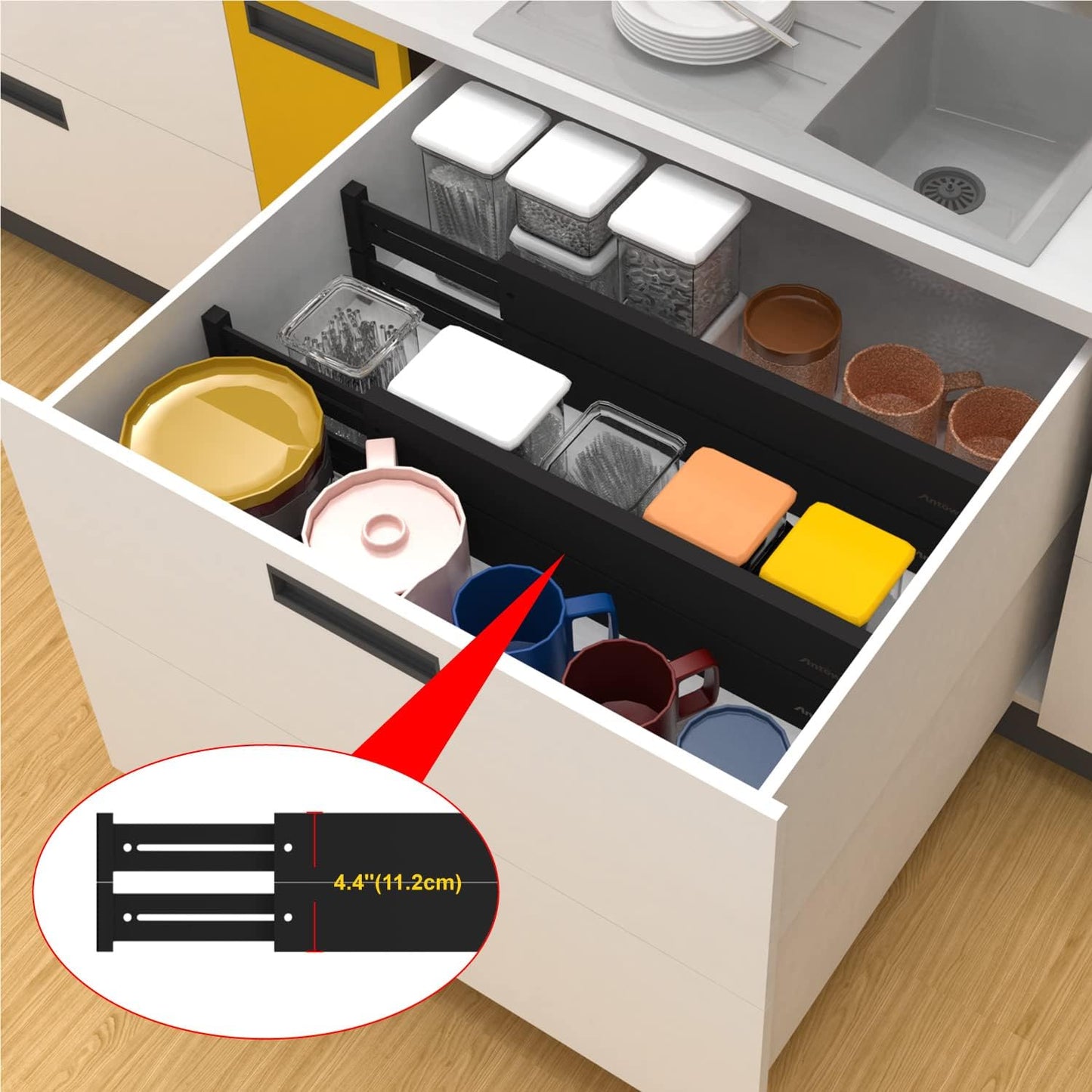 ANTOWIN 10pack Bamboo Drawer Dividers, Expandable Drawer Separators Splitter, 17-22 inches Adjustable Spring-loaded Organizer for Large Utensil, Clothes, Tools Drawers(Black)