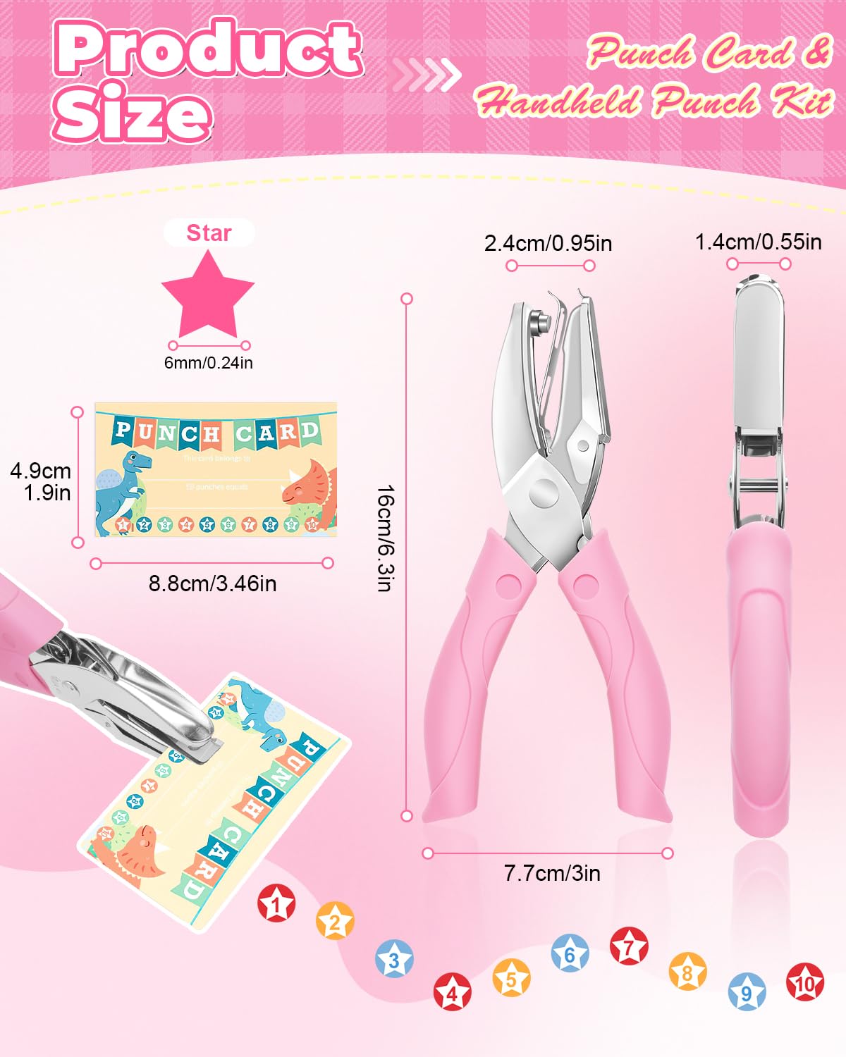 UCEC 200 Pieces Punch Cards for Classroom with Star Hole Puncher, Incentive Loyalty Reward Card with Handheld Single Punch Kit to Behavior for Business Home Classroom School Kids Students Teachers