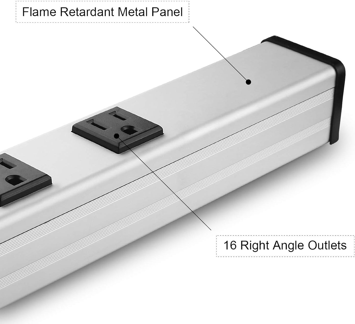 16 Outlet Plugs Heavy Duty Metal Power Strip, Aluminum Workshop Socket with 10 FT Long Cord and Power Switch. 15A, 125V, 1875W Silver