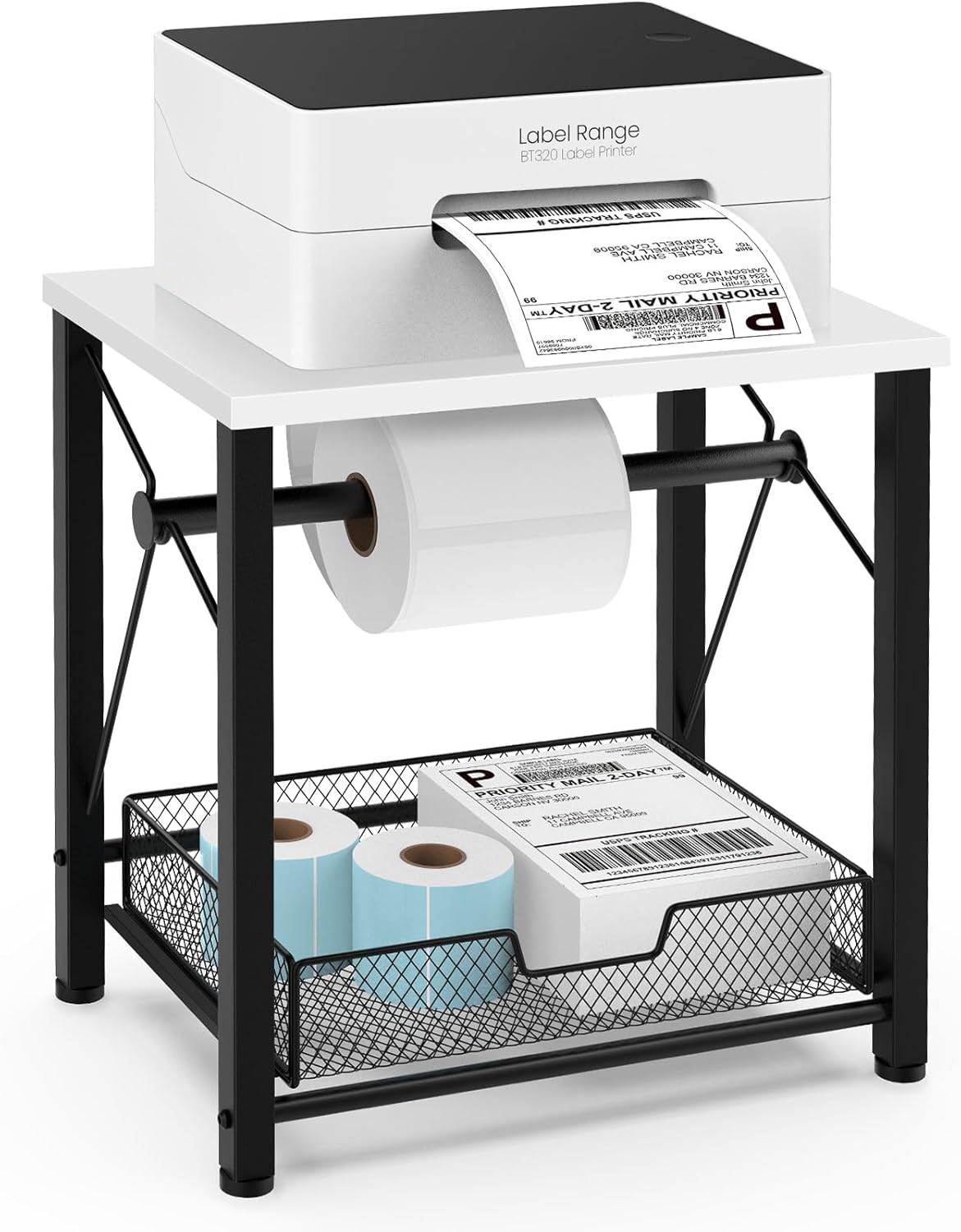 ELITEROO Label Holder for Rolls and Fanfold Labels, Wood Thermal Label Holder, Shipping Label Stand for Thermal Printer, Desktop Accessories Supplies for Home, Office, Small Business, White