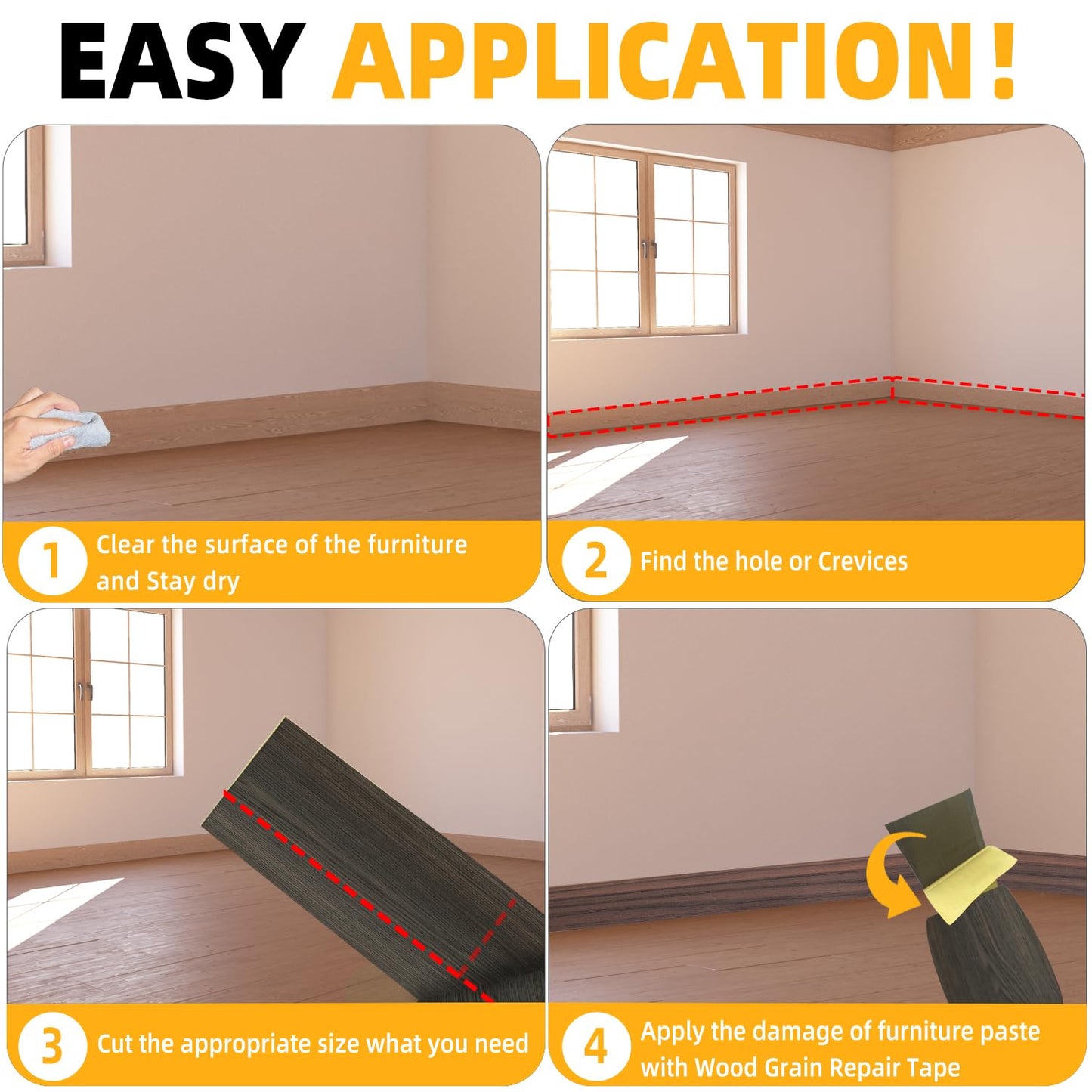 GSCIT Club Wood Grain Repair Tape, 2.4 inch X 100ft Self Adhesive Black Walnut Grain Repair Patch for Tables, Chairs, Baseboards, Doors, Windows, Floors, Handicraft DIY.