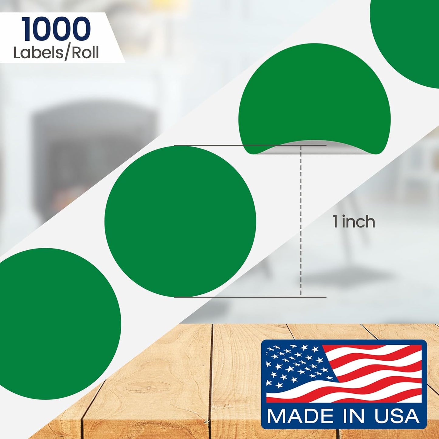 Perco Green 1-Inch Round Circle Dot Sticker Labels with Removable Adhesive – 1,000 Labels per Roll – Versatile, Vibrant Colors, Reliable Hold, No Residue, Perforated for Convenient Use – Made in USA