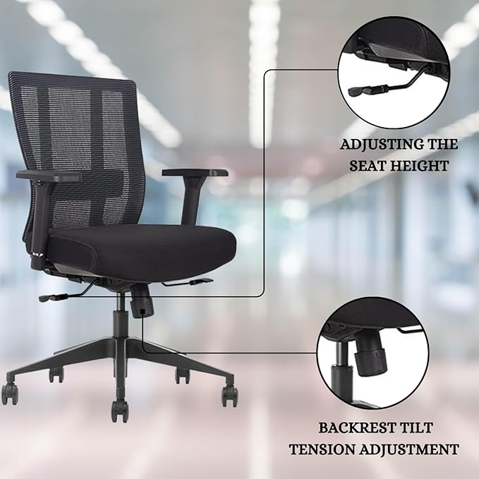 Bitchair Ergonomic Mesh Conference Room Chair - Adjustable Lumbar Support Computer Desk Chair with Height Adjustable Arms - Seat Depth Adjustable Office Chair - (Black) (Pack of 2)