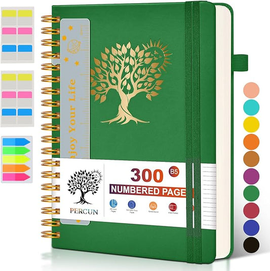 Large Spiral Notebook Journal for Women Men - 300 Numbered Lined Pages, College Ruled,B5 Hardcover Spiral Bound Notebook for School, Work, Note Taking, Writing, Leather Spiral Journal 7"x10"