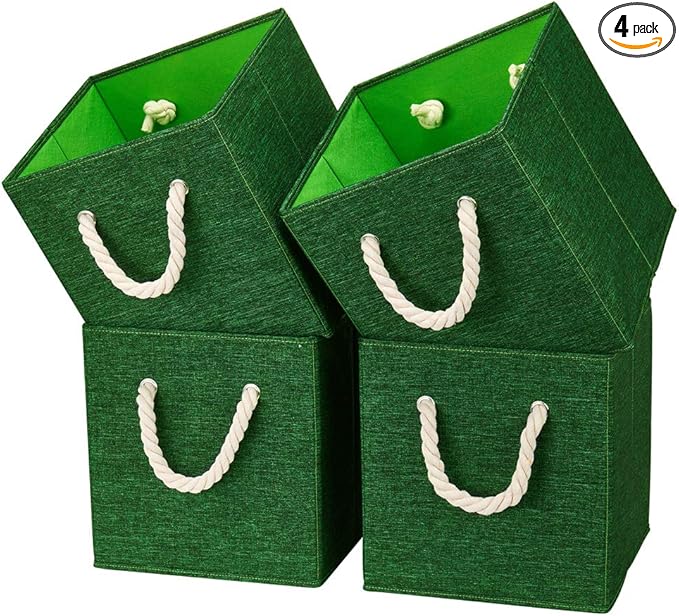 Green Foldable Fabric Cube Storage Bins Cube Storage Organizer Bins Storage Cubes Basket Drawers Organizer Decroative Storage Box Fabric Storage Cubes Baskets for Organizing Closet Shelves ,Q-ST-51-4