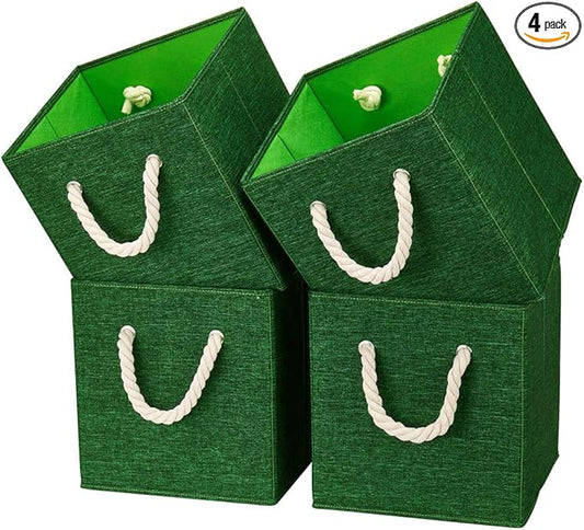 Green Foldable Fabric Cube Storage Bins Cube Storage Organizer Bins Storage Cubes Basket Drawers Organizer Decroative Storage Box Fabric Storage Cubes Baskets for Organizing Closet Shelves ,Q-ST-51-4