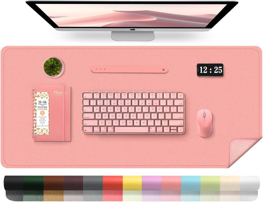 Leather Desk Pad Protector, 39.4'' X 17'' Large Mouse Pad, Office Desk Mat, Non-Slip PU Leather & Suede Base Desk Blotter, Laptop Desk Pad, Desktop Mat for Office Home, Sweet Pink
