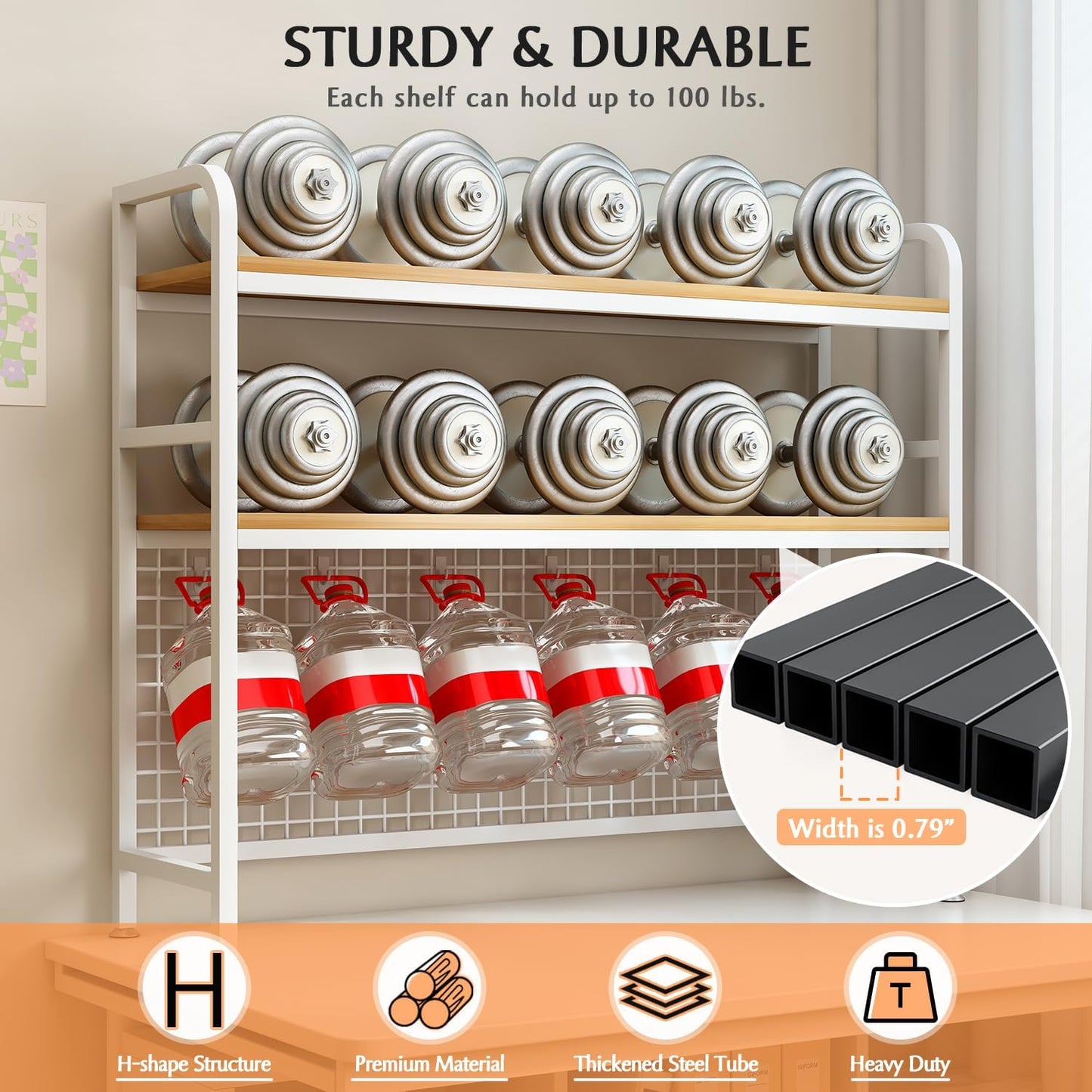 IOTXY 2-Tier Desktop Hutch Bookshelf - Metal Desk Shelf Bookcase with Grid Panel, Countertop Storage Organizer Rack for Dorm or Office, White, 37.4" W
