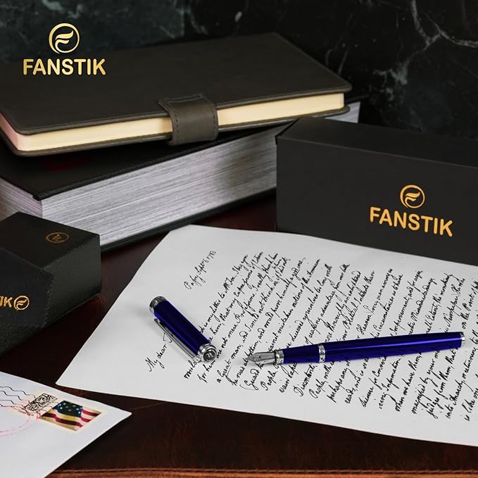 Customized Blue Luxury fountain pen (Made In USA) fancy gift set for women, Real 24K Gold Plating, Professional executive pen gift set for men (Lux Custom-fountain Blue)