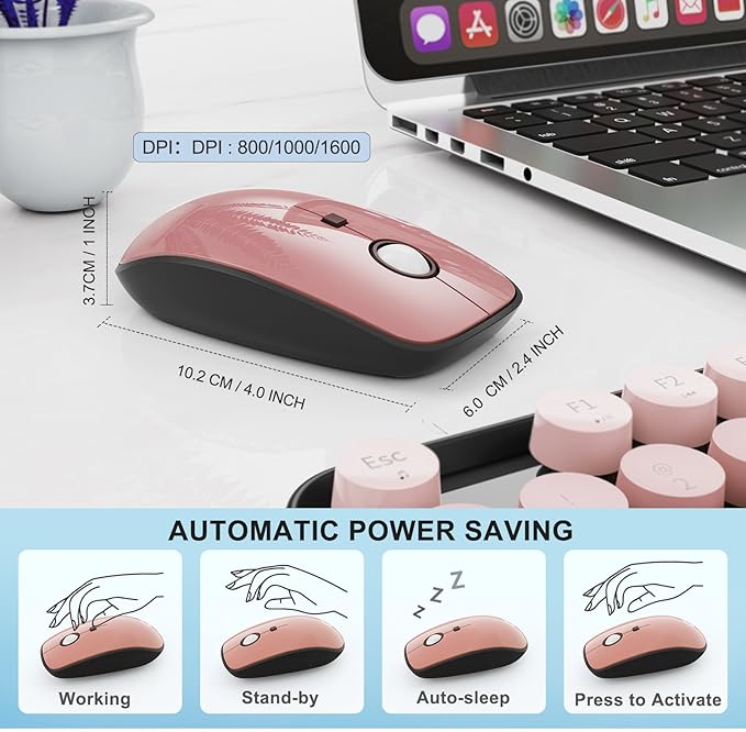 FD Wireless Keyboard and Mouse Combo - 2.4G Full-Sized Cute Colorful Mouse and Keyboard with 104 Round Keys Retro Typewriter Keyboard for Laptop/Windows/PC - Black Gradient