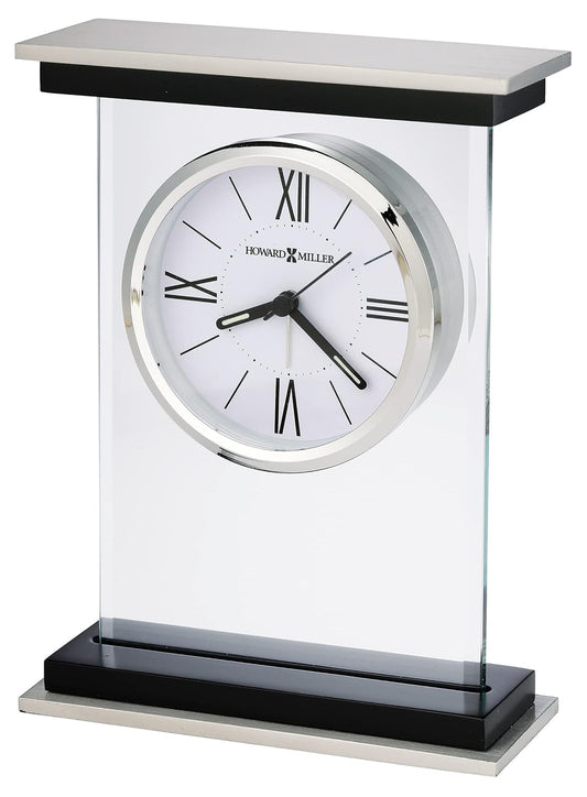 Howard Miller Bryant Tabletop Alarm Clock – Modern Desk Clock with Silent Sweep Seconds Luminous Hands Roman Numeral Markers & Bracket Style Design Satin Finish for Home Office & Desktop Decor