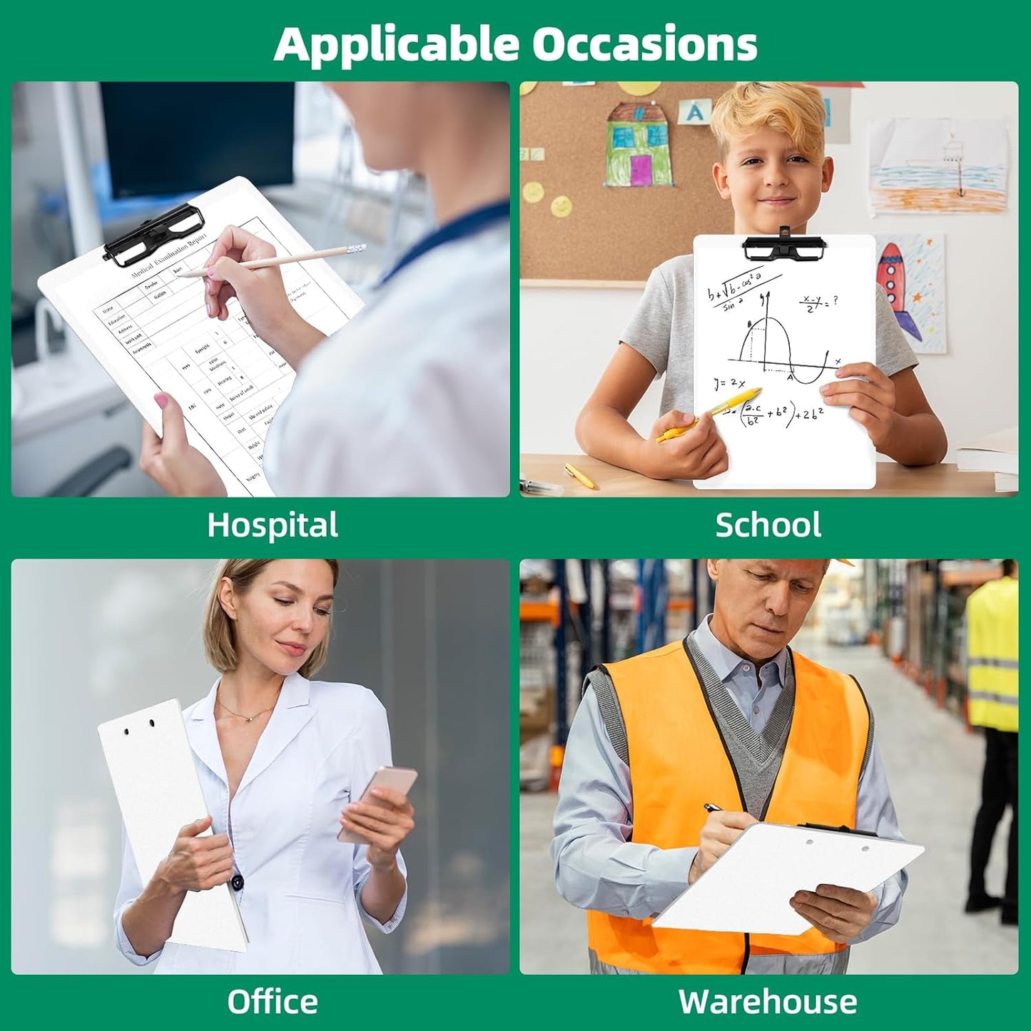 White Clipboard with Pen Holder, Set of 6 Plastic Clipboard with Low Profile Metal Clip, Hanging Clipboards Holds 8.5x11 Inch Papers, Standard A4 Letter Size Clip Boards for Office & School